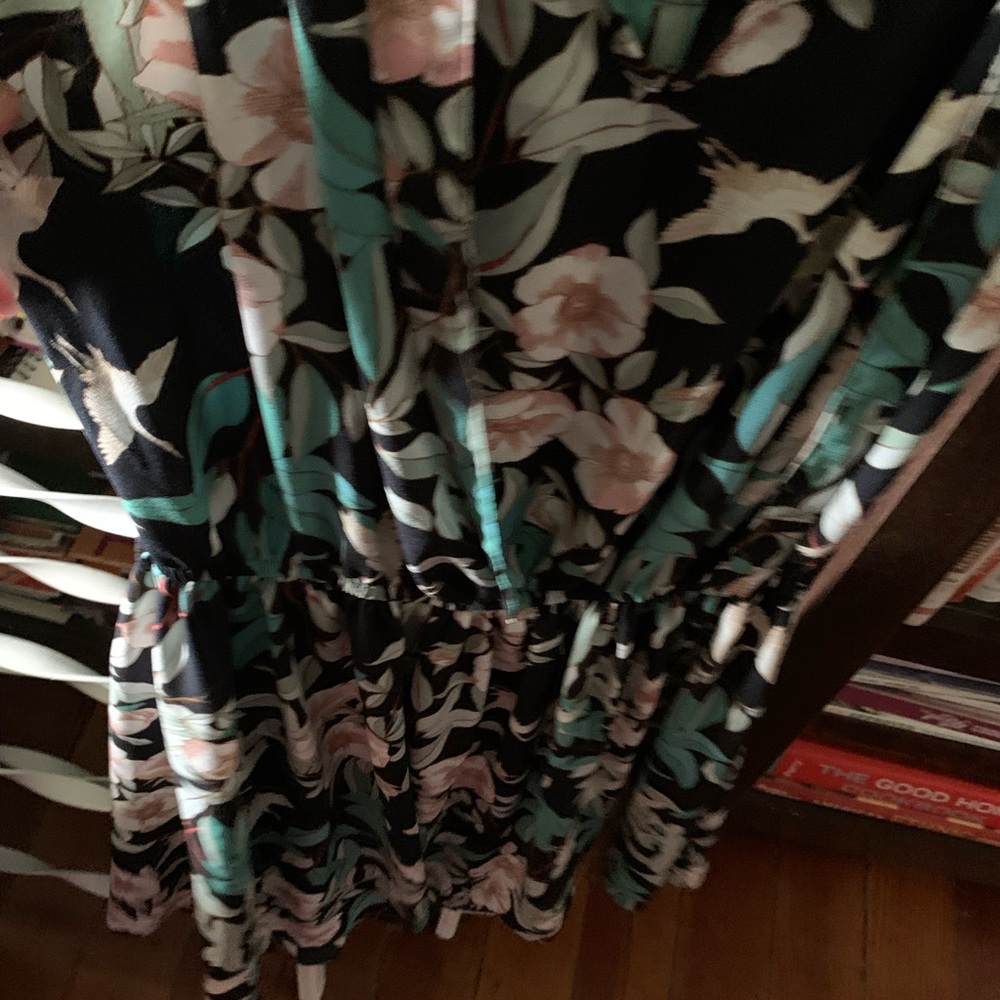 LC Lauren Conrad Black and Green Floral Dress